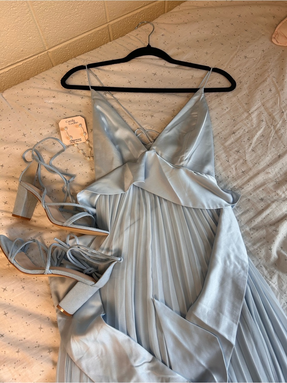 ASOS Light Blue Pleated Halter Maxi Dress with Sash